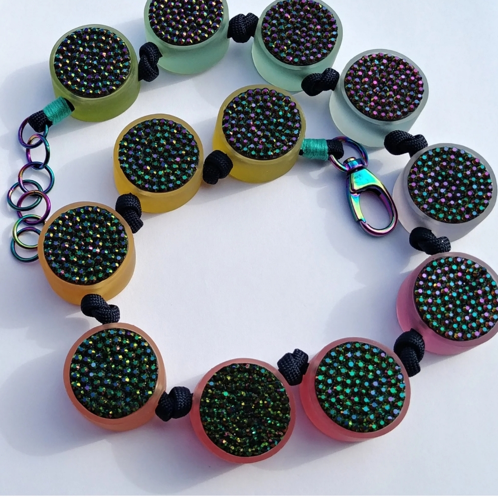 Handmade Crystal Necklace Iridescent Rainbow Oil Slick Pave